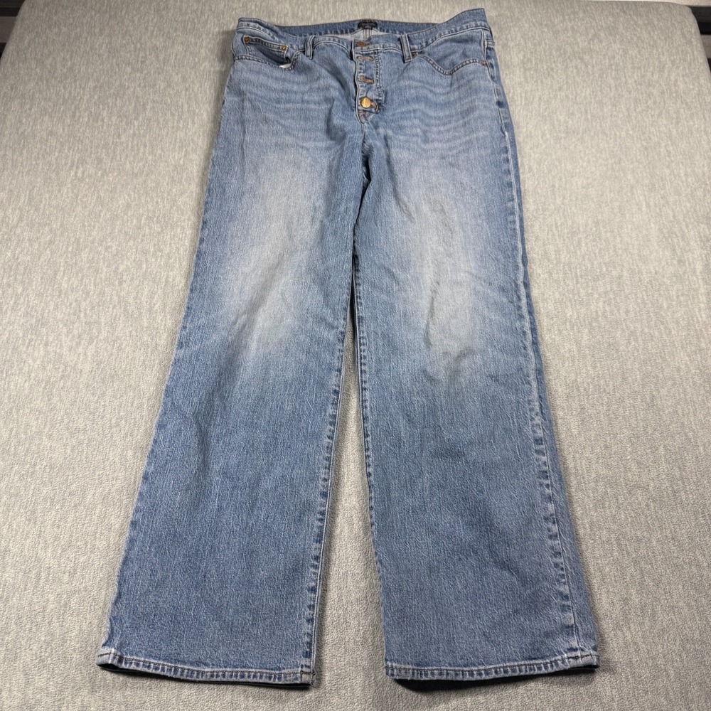 J Crew Jeans Womens 32 Blue Full Length Wide-Leg Button Fly High Rise Denim Pant